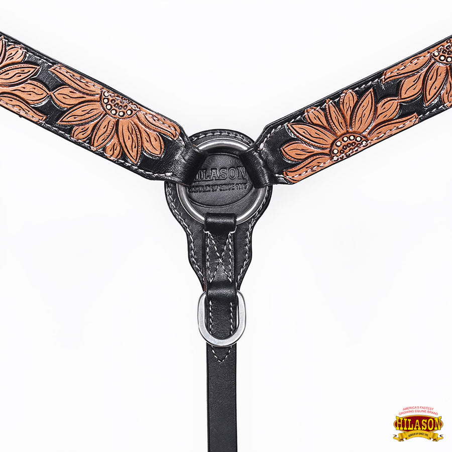 HILASON Western Horse Headstall Breast Collar Set American Leather Floral Carving | Tack for Horses
