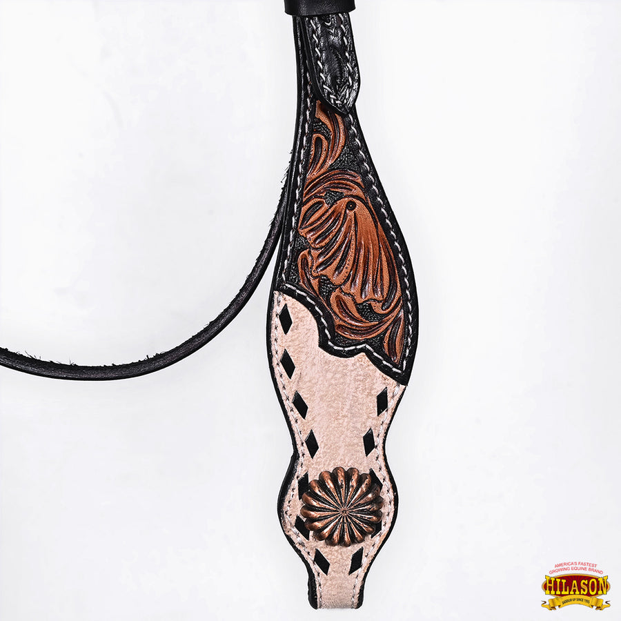 HILASON Western Horse Headstall Breast Collar Set American Leather Floral Carving | Tack for Horses