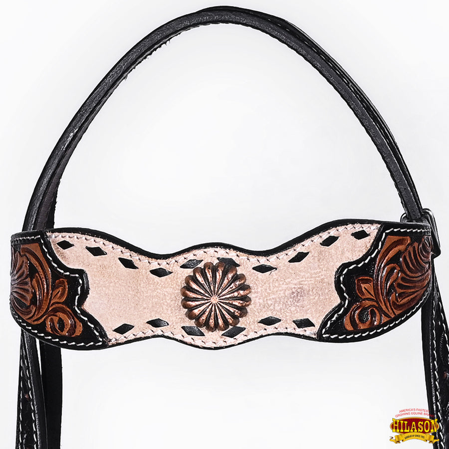HILASON Western Horse Headstall Breast Collar Set American Leather Floral Carving | Tack for Horses