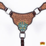HILASON Western Horse Headstall Breast Collar Set American Leather Floral Carving | Tack for Horses