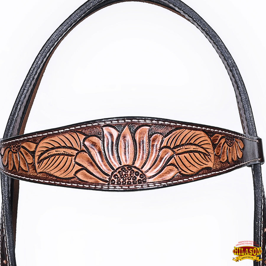 HILASON Western Horse Headstall Breast Collar Set American Leather Floral Carving | Tack for Horses