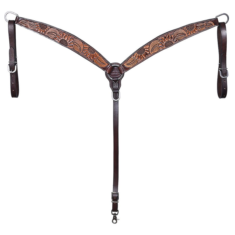 HILASON Western Horse Headstall & Breast Collar American Leather Floral Carving