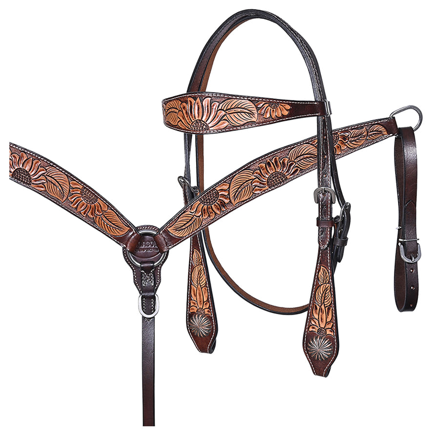 HILASON Western Horse Hand Carved American Leather Breast Collar Headstall - Uhorse