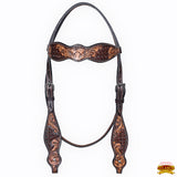 HILASON Western Horse Headstall & Breast Collar American Leather Floral Carving