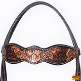 HILASON Western Horse Headstall & Breast Collar American Leather Floral Carving
