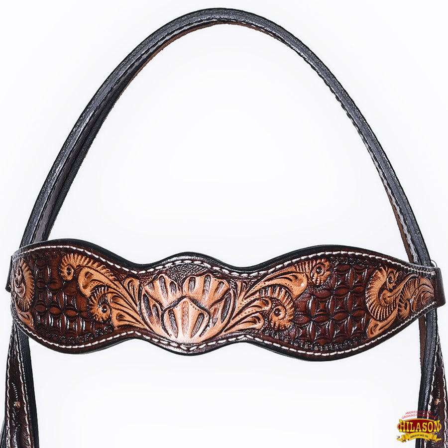 HILASON Western Horse Headstall Breast Collar Set American Leather Floral Carving | Tack for Horses