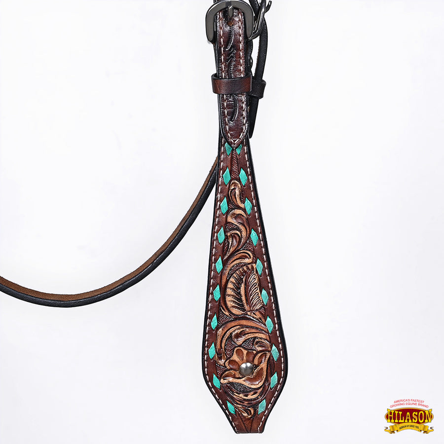HILASON Western Horse Headstall Breast Collar Set American Leather Floral Carving | Tack for Horses