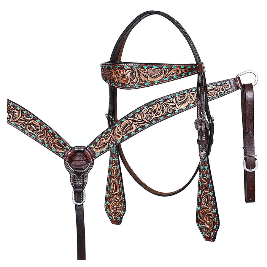 HILASON Western Horse Hand Carved American Leather Breast Collar Headstall - Uhorse