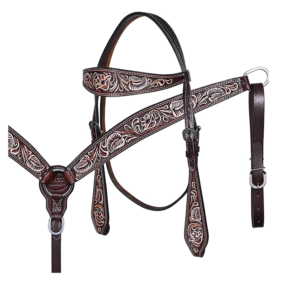 HILASON Western Horse Hand Carved American Leather Breast Collar Headstall - Uhorse