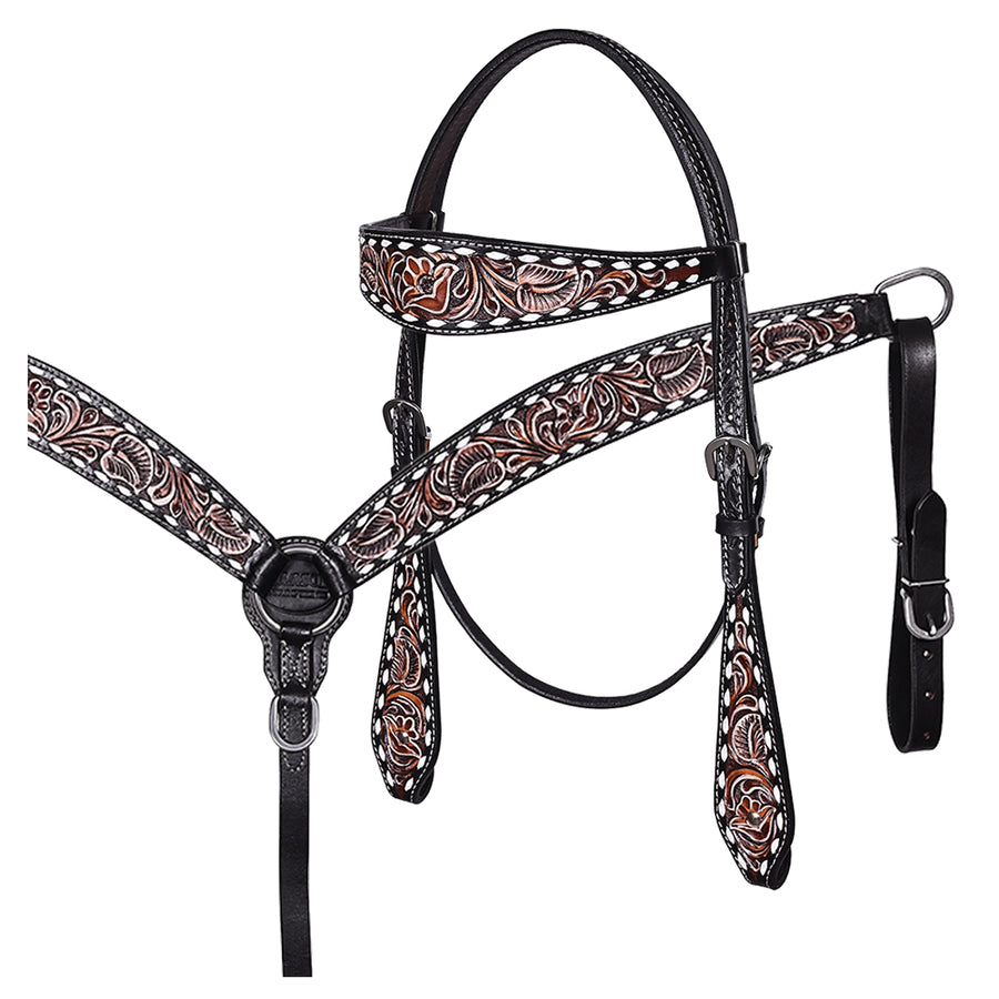 HILASON Western Horse Hand Carved American Leather Breast Collar Headstall - Uhorse