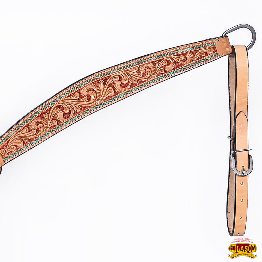 HILASON Western Horse Headstall Breast Collar Set American Leather Floral Carving | Tack for Horses