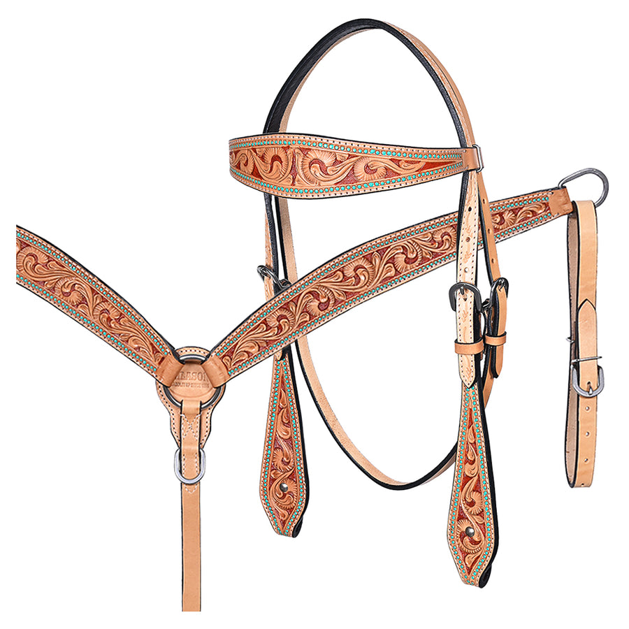 HILASON Western Horse Hand Carved American Leather Breast Collar Headstall - Uhorse