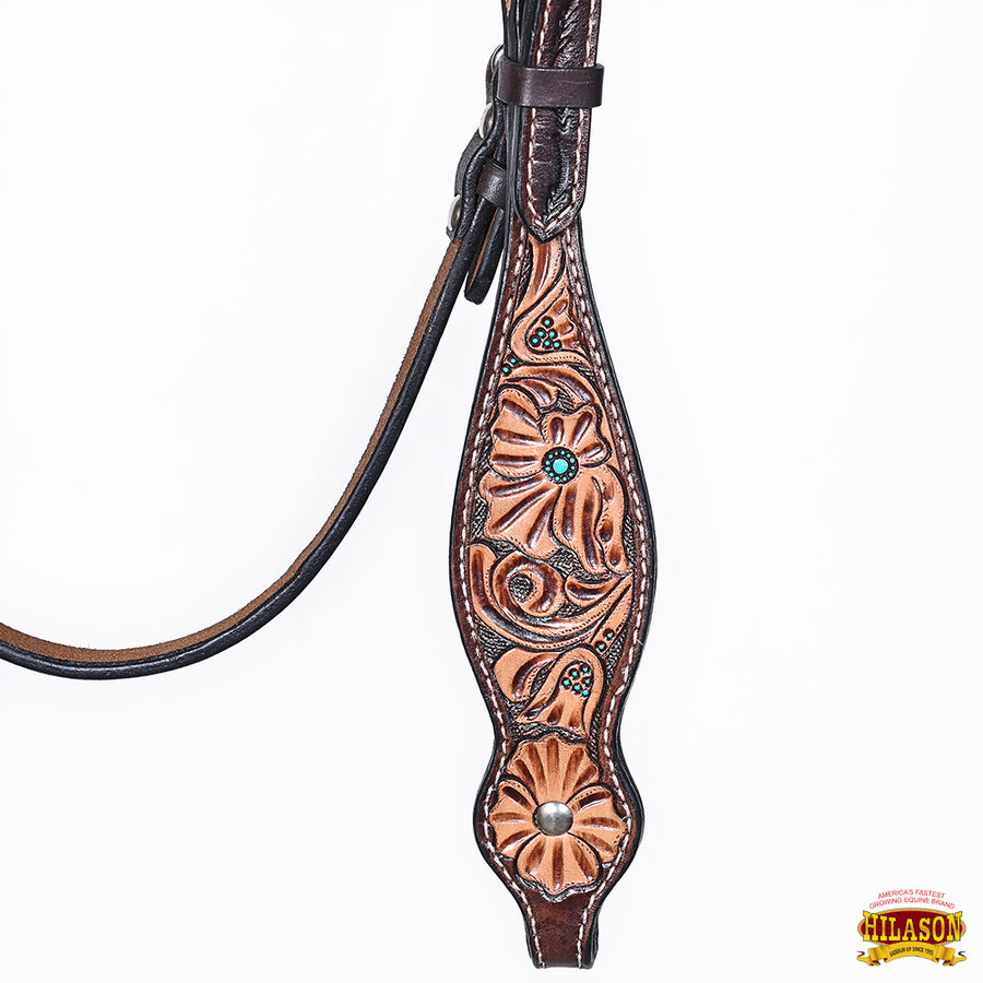 HILASON Western Horse Headstall Breast Collar Set American Leather Floral Carving | Tack for Horses
