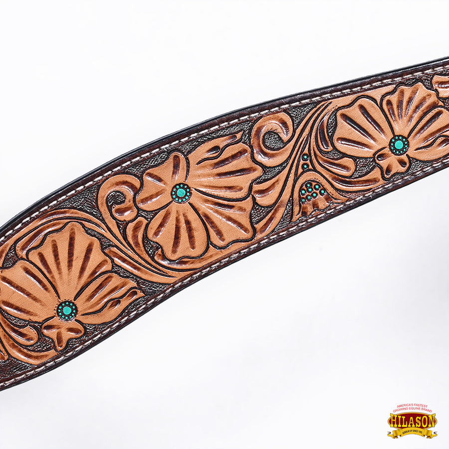 HILASON Western Horse Headstall Breast Collar Set American Leather Floral Carving | Tack for Horses