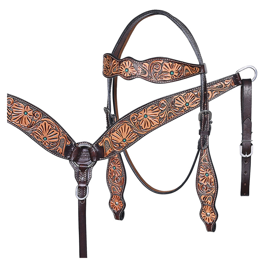 HILASON Western Horse Hand Carved American Leather Breast Collar Headstall - Uhorse