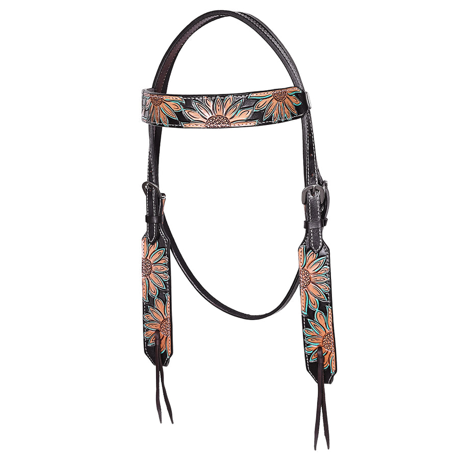 HILASON Western Horse Headstall & Breast Collar American Leather Floral Carving