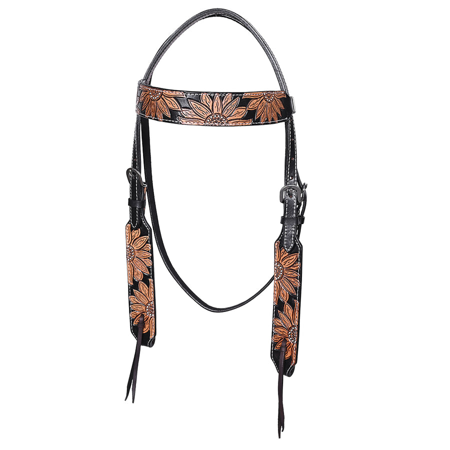 HILASON Western Horse Headstall & Breast Collar American Leather Floral Carving