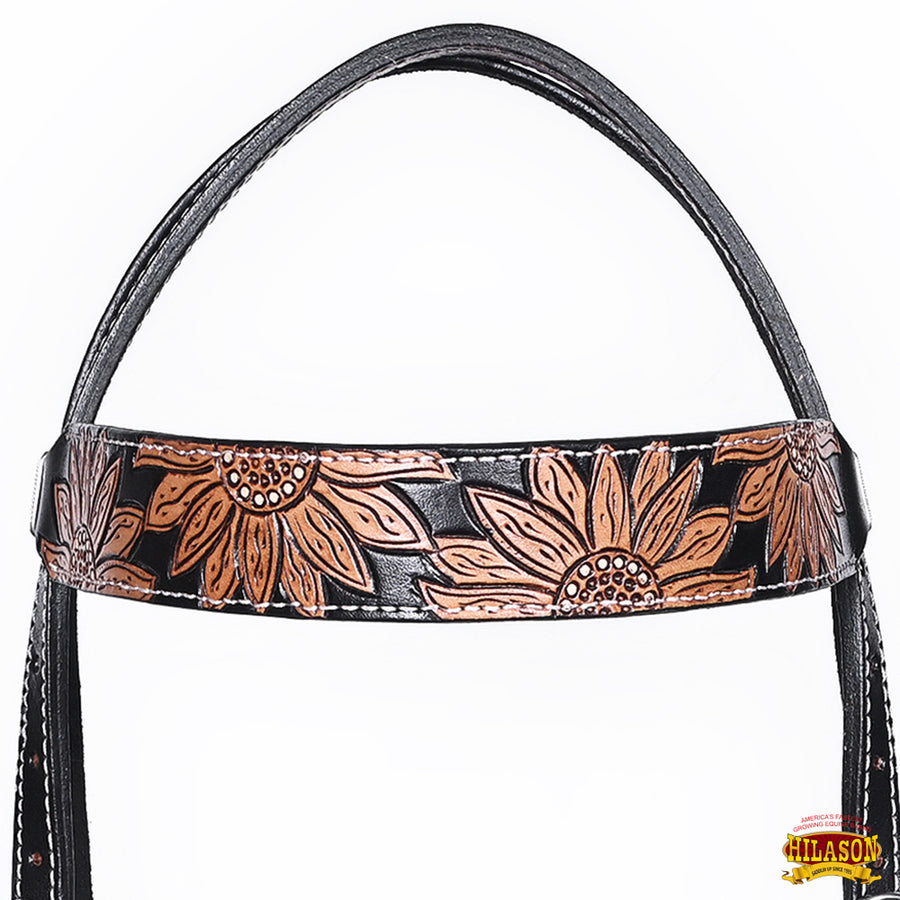 HILASON Western Horse Headstall & Breast Collar American Leather Floral Carving