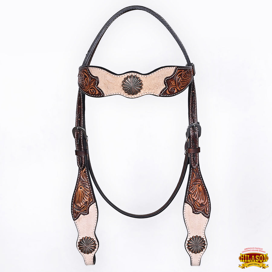 HILASON Western Horse Headstall Breast Collar Set American Leather Floral Carving | Tack for Horses