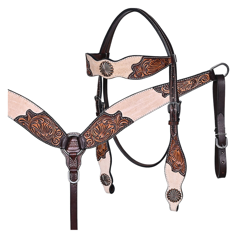 HILASON Western Horse Hand Carved American Leather Breast Collar Headstall - Uhorse