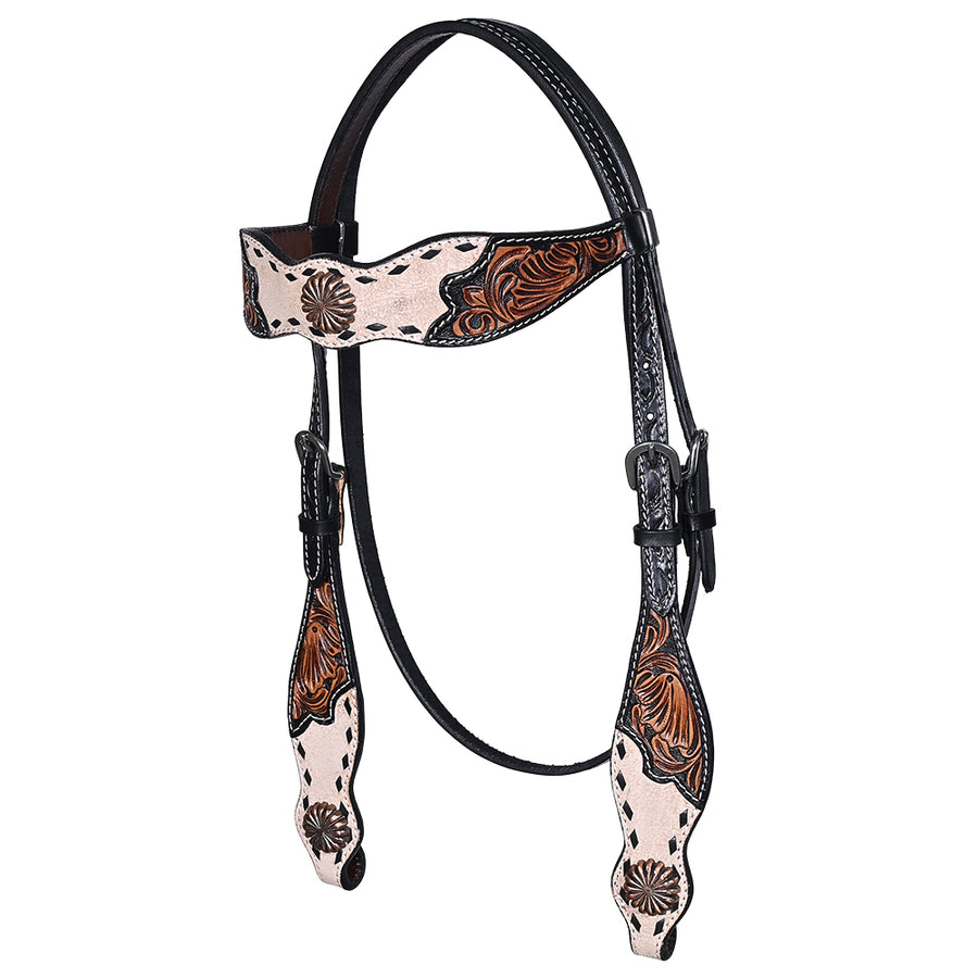 HILASON Western Horse Headstall & Breast Collar American Leather Floral Carving