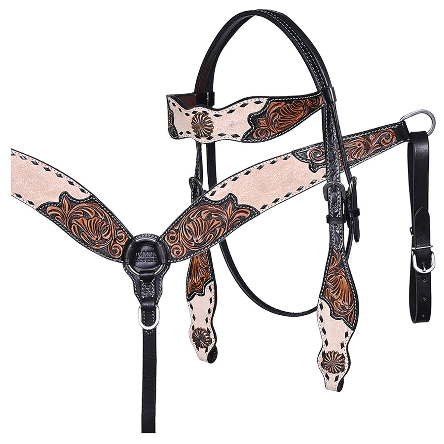 HILASON Western Horse Hand Carved American Leather Breast Collar Headstall - Uhorse