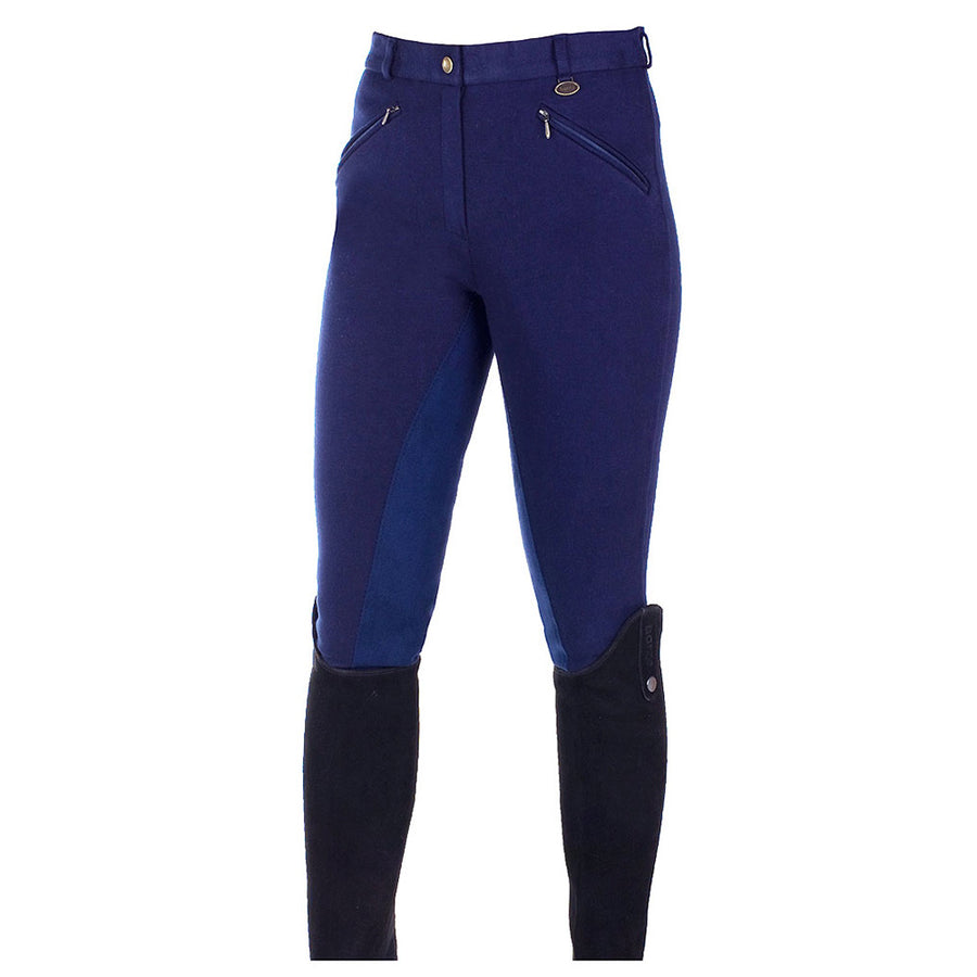 Horze women's Pull On Knee Patch Breeches Soft Slightly Stretchy Dark Blue - Uhorse
