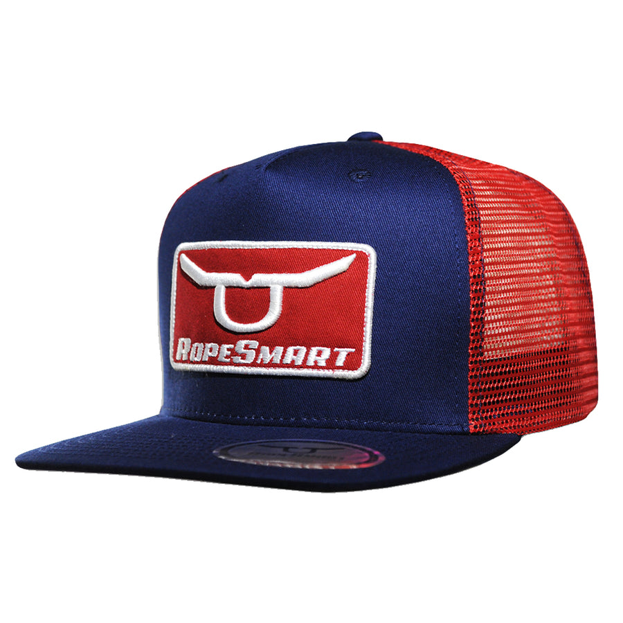 Rope Smart Western Style Mesh Flat Retro Trucker Fit Snapback Red Patch Cap - Uhorse