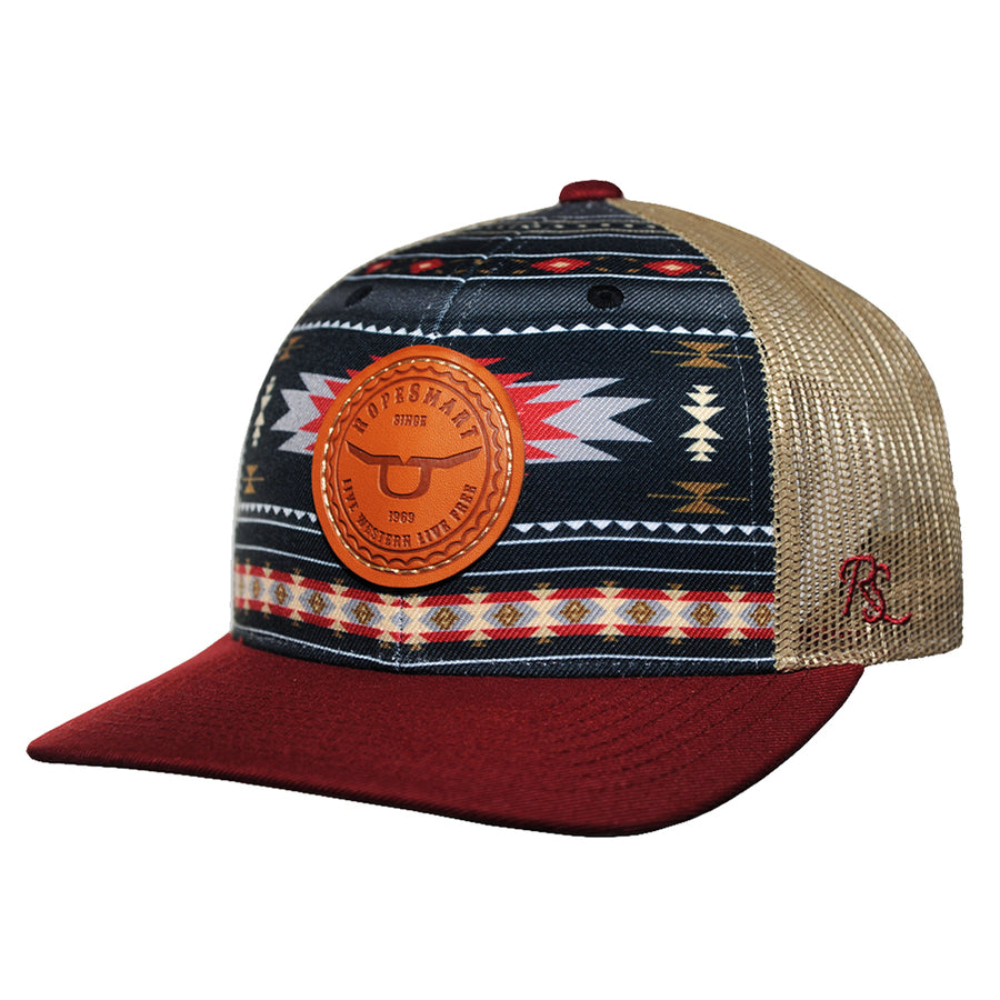 Rope Smart Western Style Mesh Flat Retro Trucker Fit Snapback Red Patch Cap - Uhorse