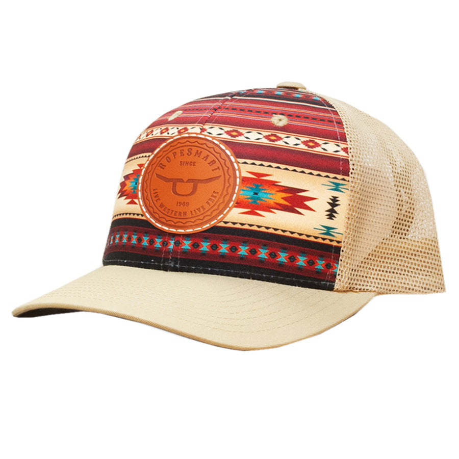 Rope Smart Western Style Mesh Flat Retro Trucker Fit Snapback Red Patch Cap - Uhorse