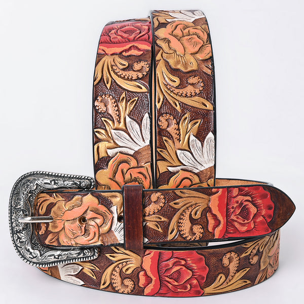 American Darling Floral Hand Carved Men and Women Genuine American Leather Belt Brown Gorgeous Hand Painted and - Uhorse