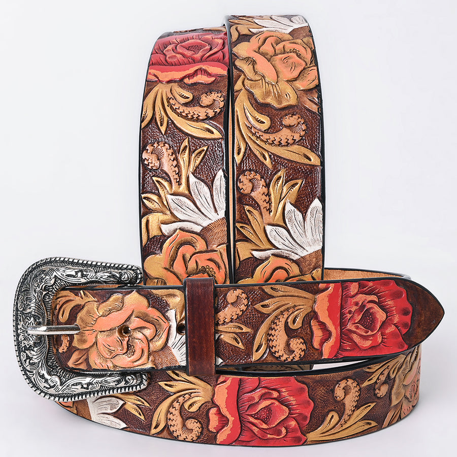X-Large American Darling Floral Hand Carved Men and Women Genuine American Leather Belt Brown Gorgeous Hand Painted - Uhorse
