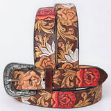 Large American Darling Floral Hand Carved Men and Women Genuine American Leather Belt Brown Gorgeous Hand Painted - Hilason