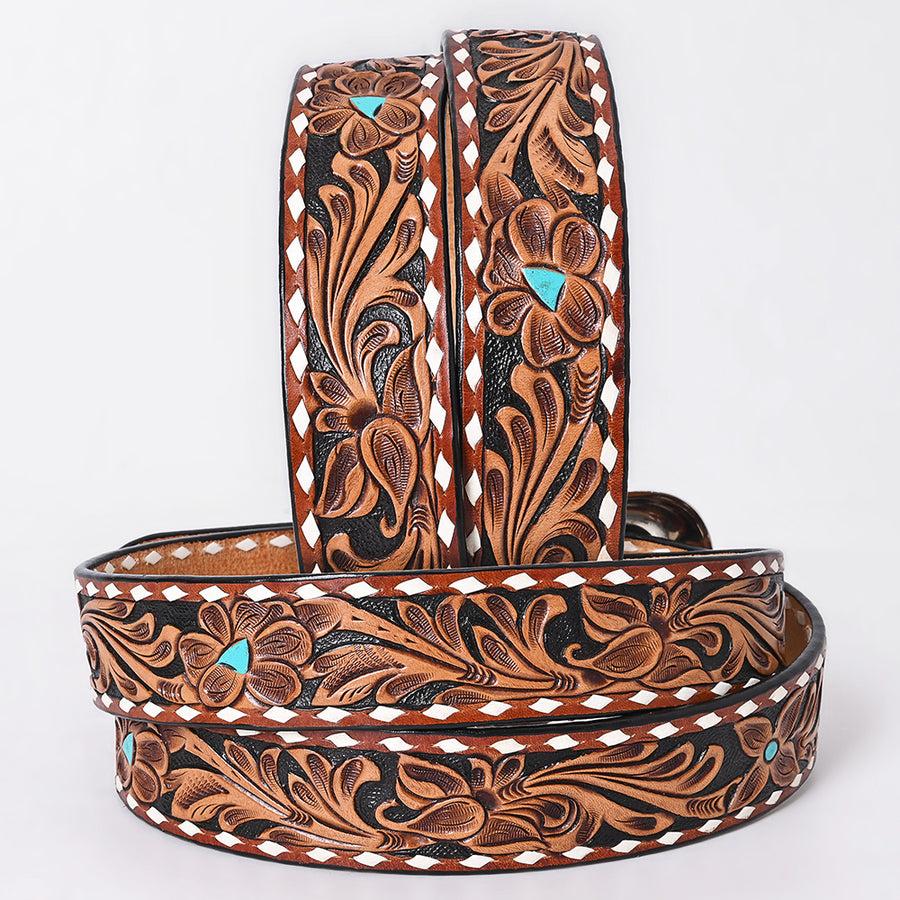 American Darling Floral Hand Carved Painted Belt Buckle Genuine Leather Covered Stylish Brown | Western