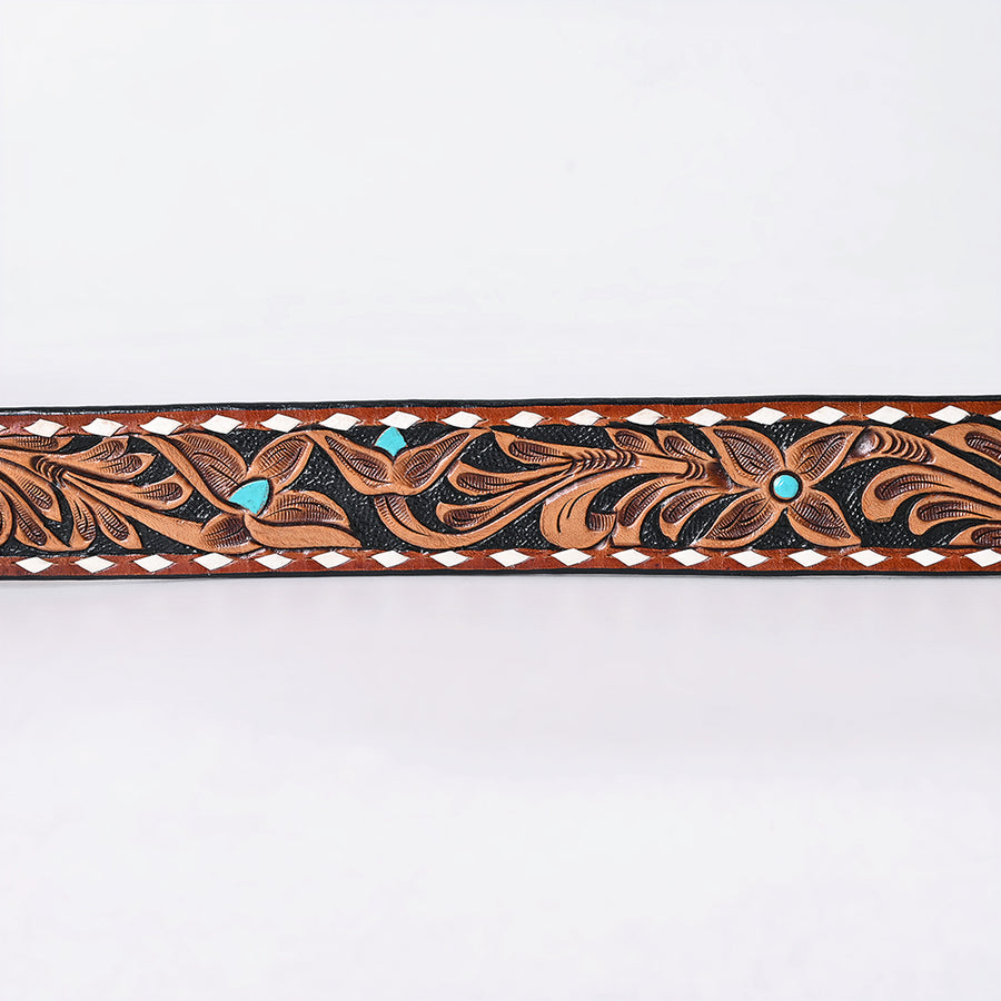 American Darling Floral Hand Carved Painted Belt Buckle Genuine Leather Covered Stylish Brown | Western