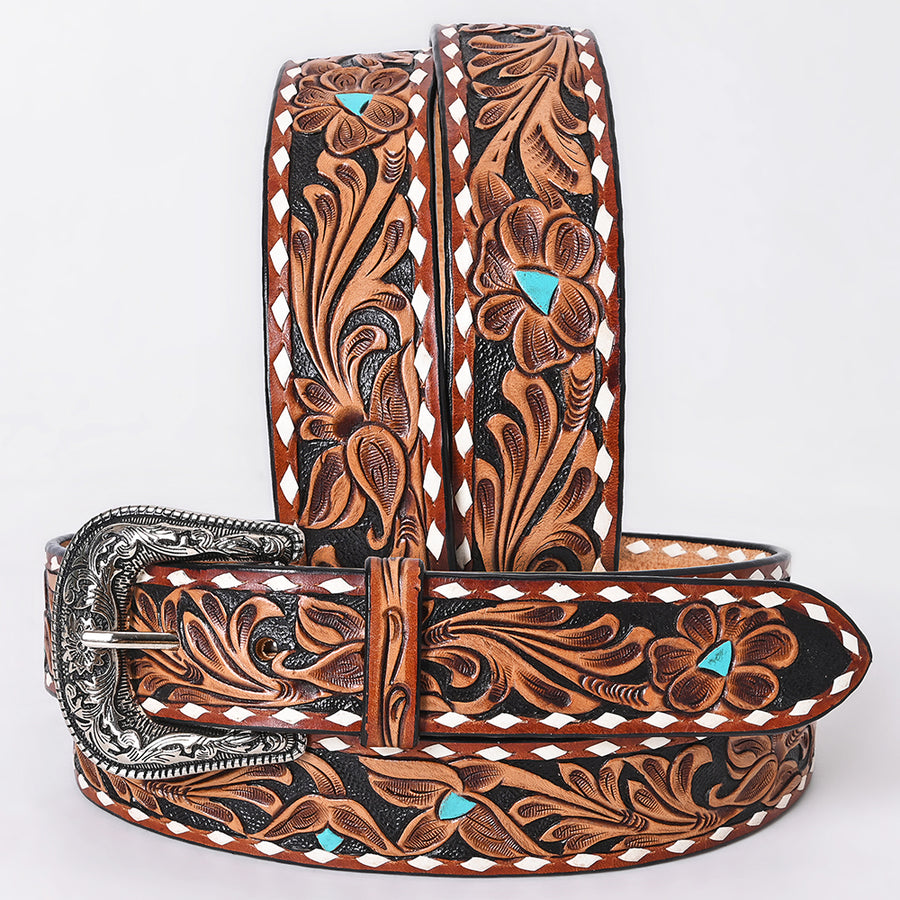 Large American Darling Floral Hand Carved Men and Women Genuine American Leather Belt Brown Gorgeous Hand Tooled - Uhorse