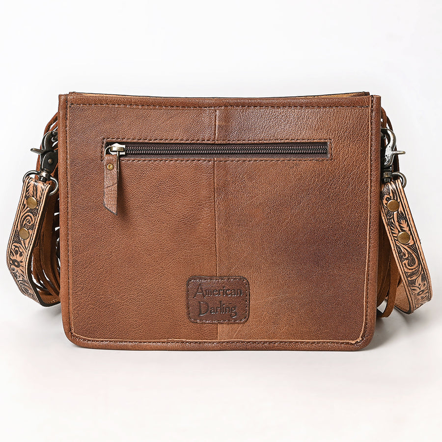 American Darling Messenger Bag Handcrafted from Hand Tooled Floral Carved Genuine Leather with Fringes and YKK Zipper