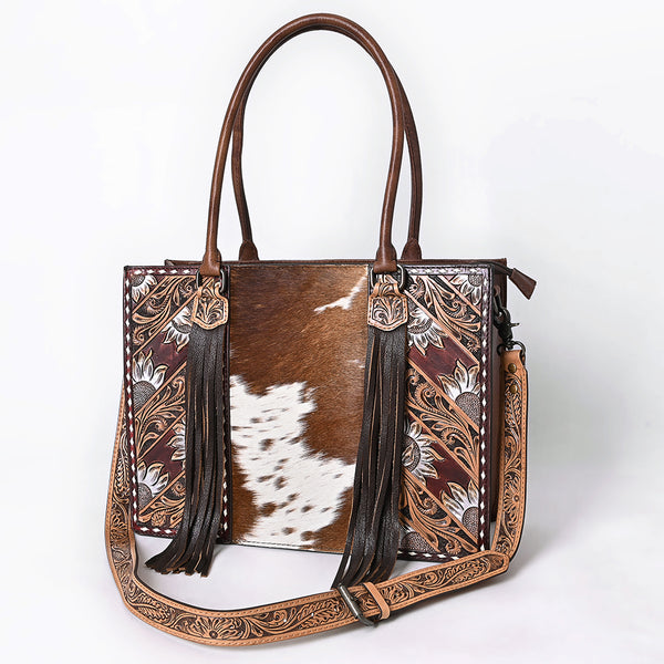 American Darling Hair-On Cowhide Fringe Tote Bag | Hand-Tooled Western Shoulder Bag - Uhorse