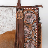 American Darling Western Tote Bag Handcrafted from Hair-On Cowhide & Genuine Leather | Fringe, Hand-Tooled Accents & YKK Zipper