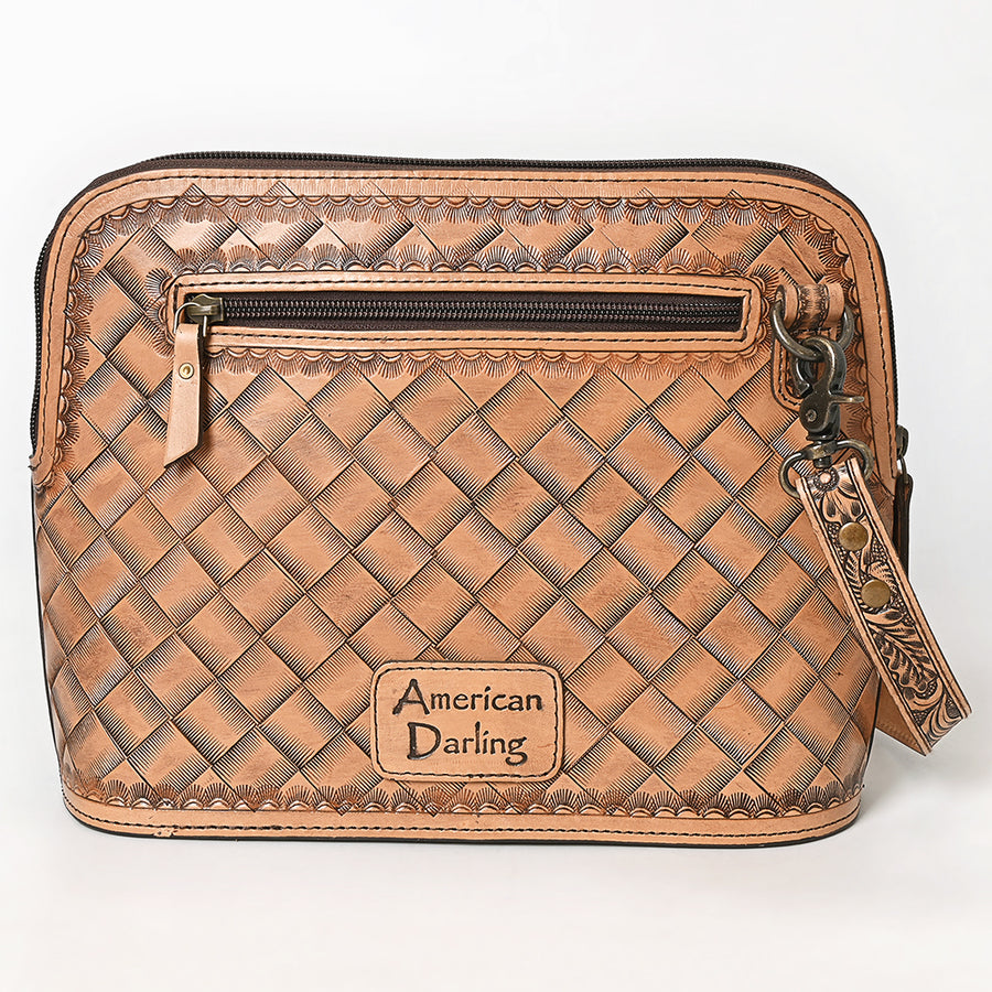 American Darling Western Cross Body Bag Handcrafted from Hand Tooled Genuine Leather | Sunflower Design, Buckstitch Trim & YKK Zipper