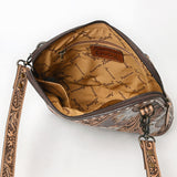 American Darling Western Cross Body Bag Handcrafted from Hand Tooled Genuine Leather | Sunflower Design, Buckstitch Trim & YKK Zipper