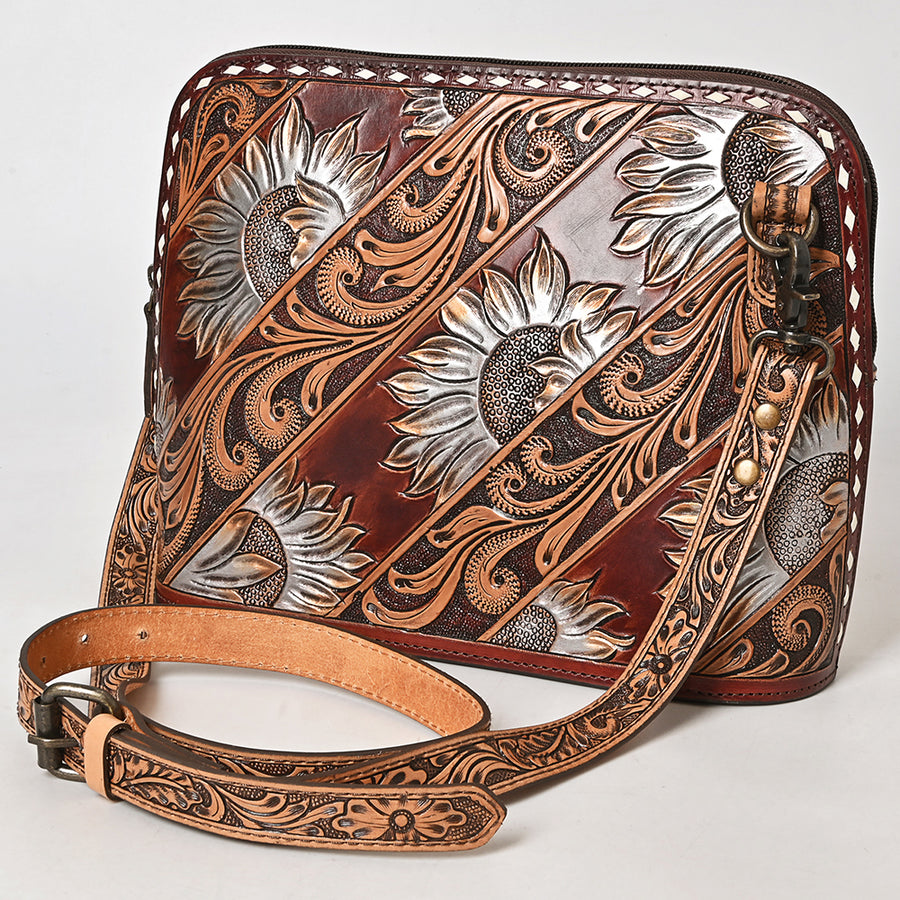 American Darling Hand Tooled Crossbody Bag | Sunflower Western Purse - Uhorse