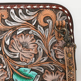 American Darling Western Cross Body Bag Handcrafted from Hand Tooled Genuine Leather | Sunflower Design, Buckstitch Trim & YKK Zipper
