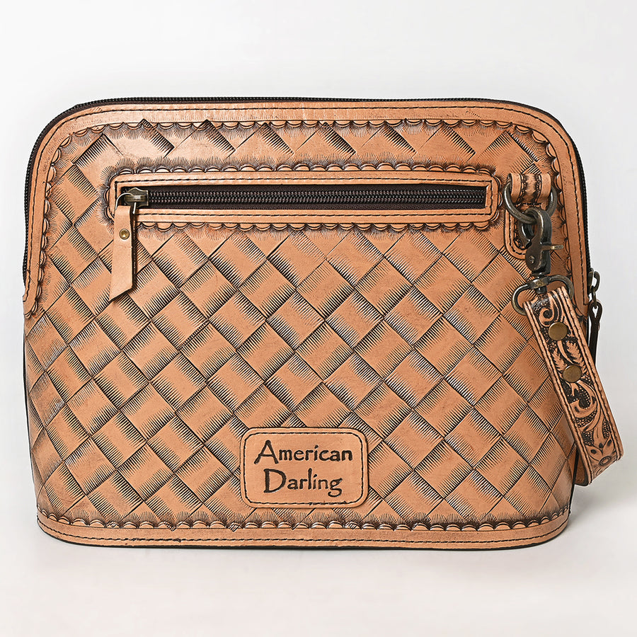 American Darling Western Cross Body Bag Handcrafted from Hand Tooled Genuine Leather | Sunflower Design, Buckstitch Trim & YKK Zipper