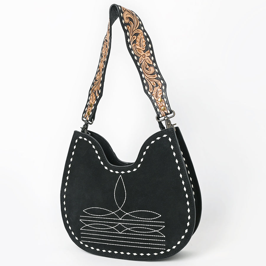 American Darling Genuine Suede Hobo Bag | Boot Stitched Hand-Tooled Strap - Uhorse