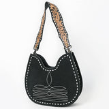 American Darling Black Genuine Suede Hobo Bag | Boot Stitched Hand-Tooled Strap - Uhorse