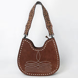 American Darling Western Hobo Bag Handcrafted from Black Genuine Suede Leather | Boot Stitched Front, Hand-Tooled Floral Strap & YKK Zipper