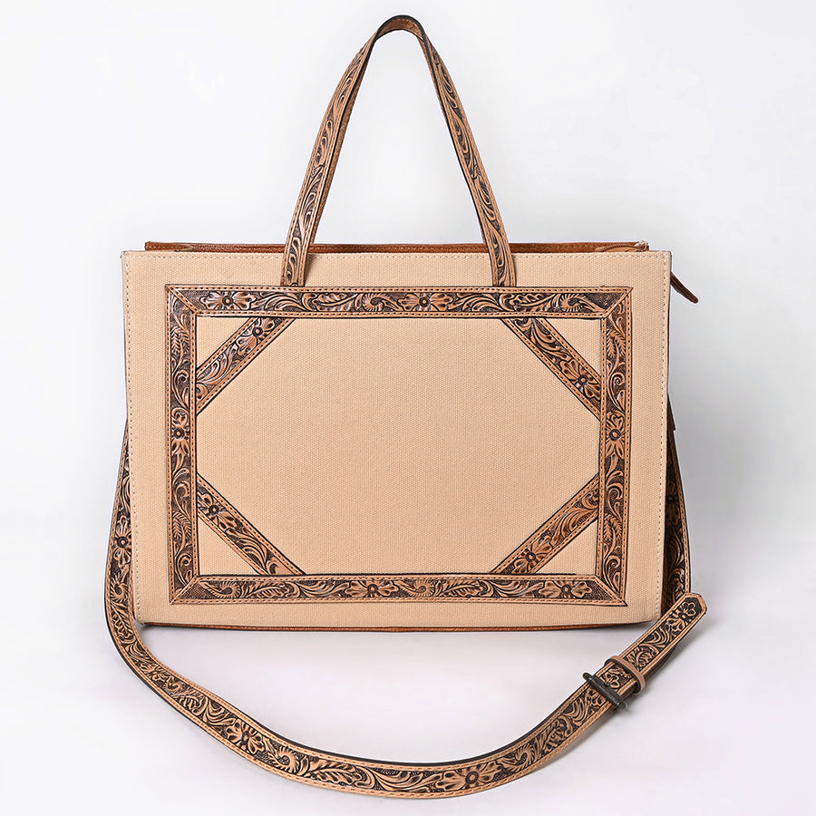 American Darling Tote Bag for Women, Hand Tooled Floral Carved Panels, Vegetable-Tanned Genuine Leather Western Purse