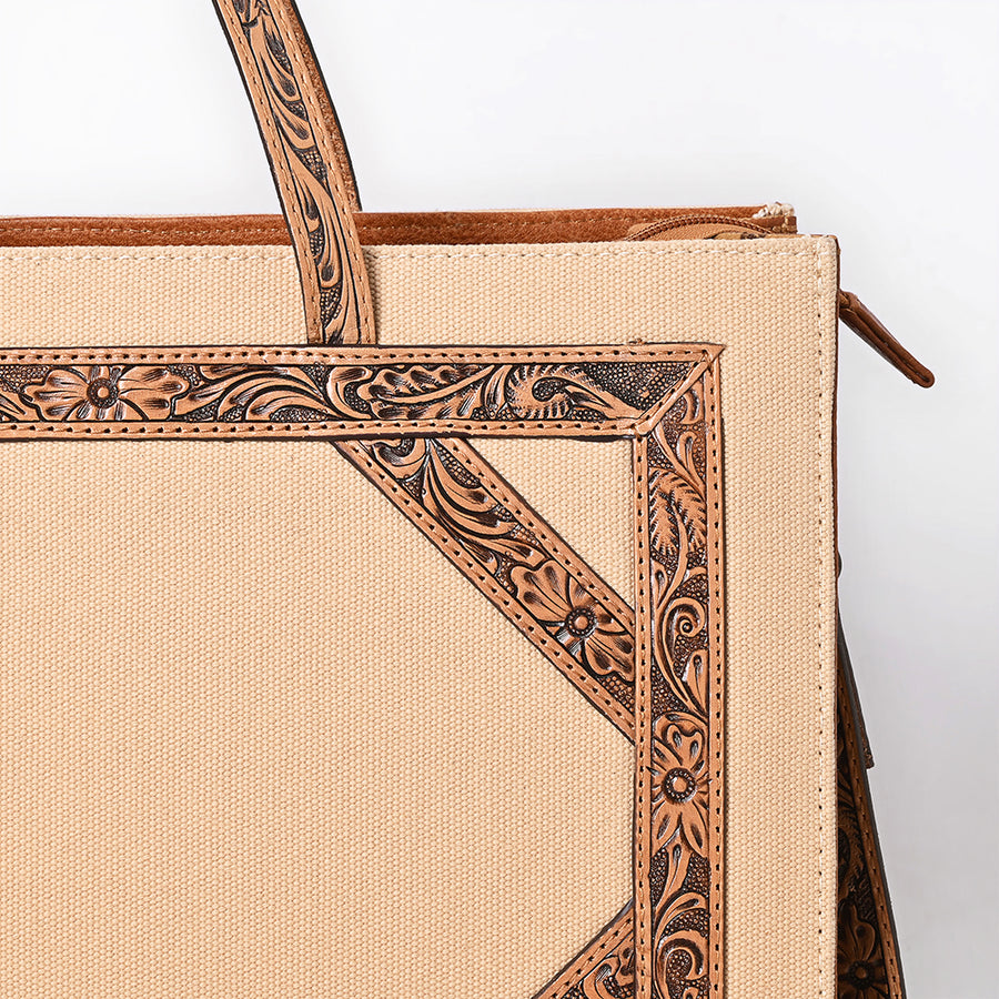 American Darling Tote Bag for Women, Hand Tooled Floral Carved Panels, Vegetable-Tanned Genuine Leather Western Purse