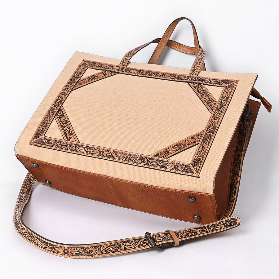 American Darling Tote Bag for Women, Hand Tooled Floral Carved Panels, Vegetable-Tanned Genuine Leather Western Purse